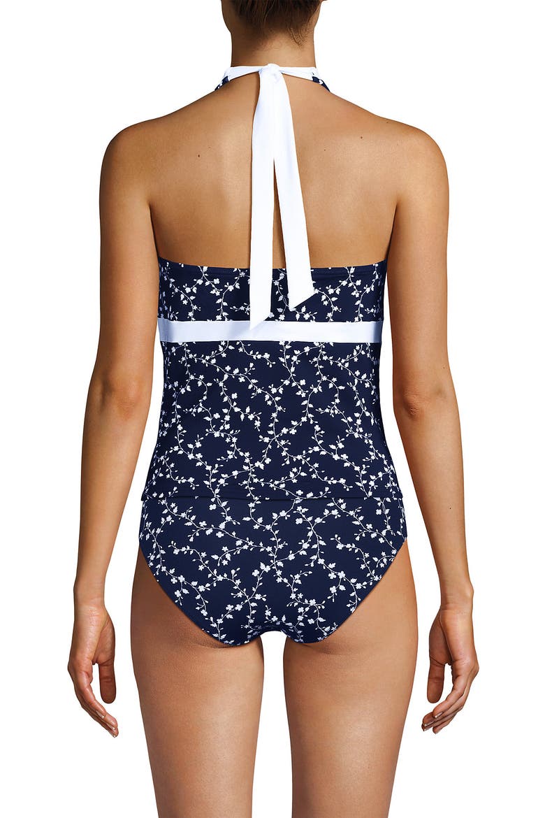 Texture V-neck Halter Tankini Swimsuit Top, Alternate, color, Navy/White Flowering Vine