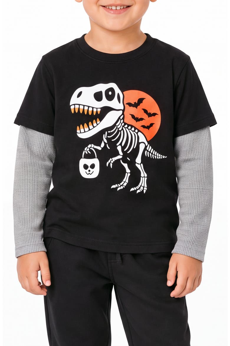 Kids' Dinosaur Halloween Graphic Twofer T-Shirt, Alternate, color, BLACK