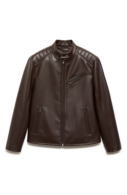 Mango Faux Leather Biker Jacket In Brown