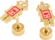 Pip Pop Girls' Robot Flatback Stud Hypoallergenic Earrings