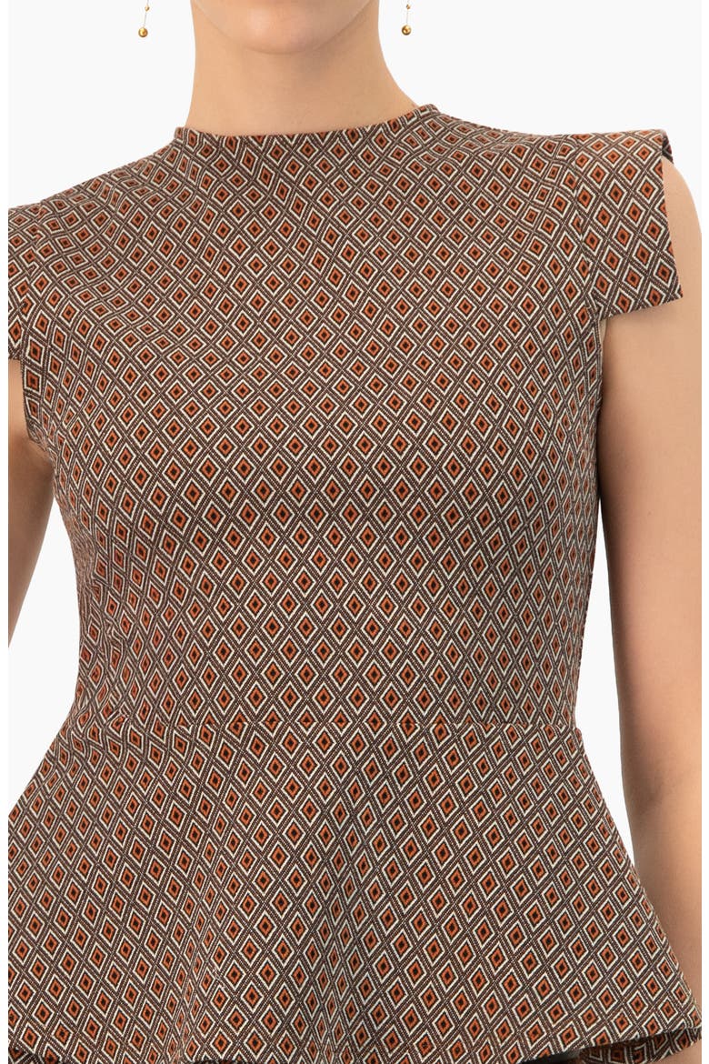 Geometric Peplum Blouse, Alternate, color, Brown