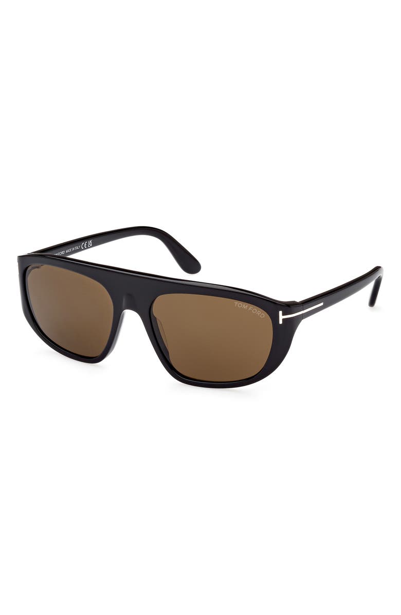 TOM FORD 58mm Pilot Sunglasses, Alternate, color, Shiny Black / Roviex