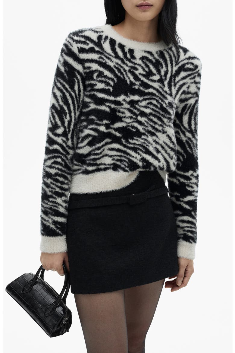 Zebra Jacquard Crewneck Sweater, Main, color, ECRU