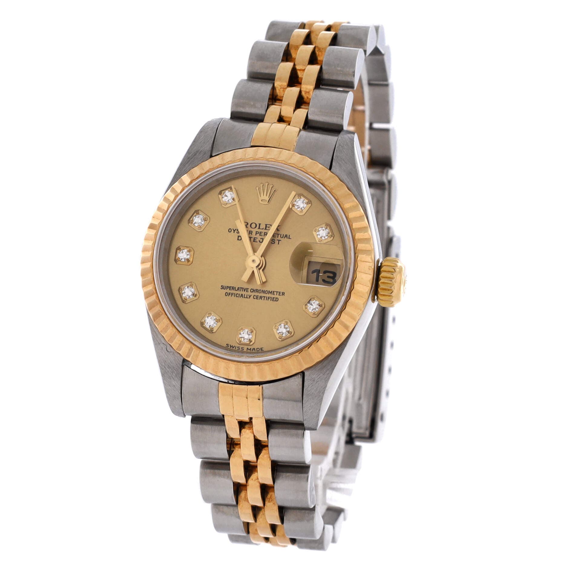Oyster Perpetual Datejust Automatic Watch Stainless Steel and Yellow Gold with Diamond Markers 26, Alternate, color, Metallic Gold