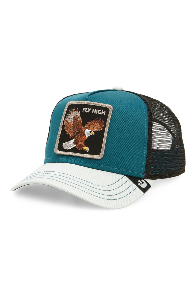 The Fly High Bird Trucker Hat, Main, color, EMERALD