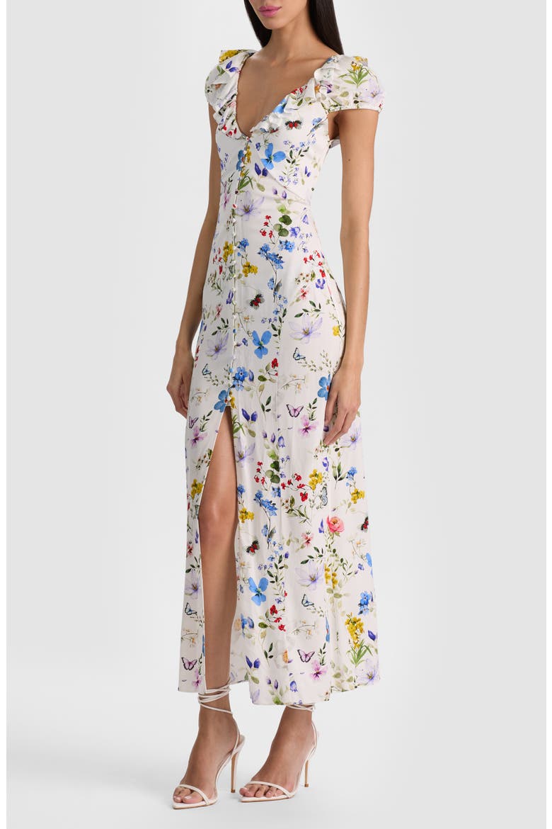Tara Floral Ruffle Detail Dress, Alternate, color, TWISTING VINES OFF WHITE