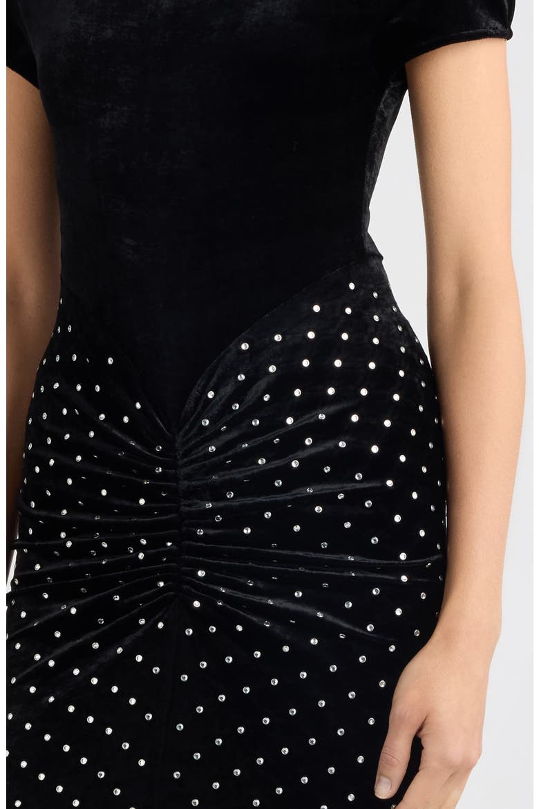 Crystal Embellished Draped Velvet Gown, Alternate, color, NOIR/ CRISTAL