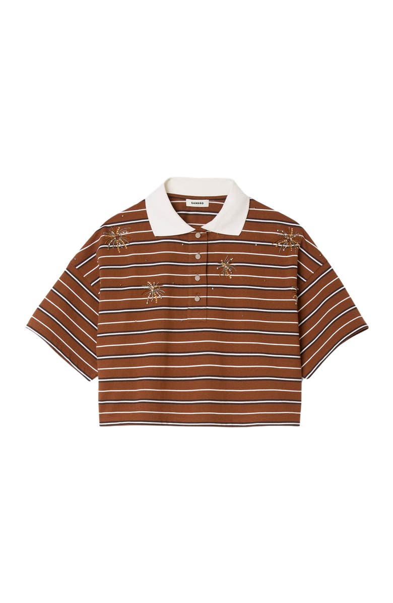 SANDRO Striped rhinestone polo, Alternate, color, Brown