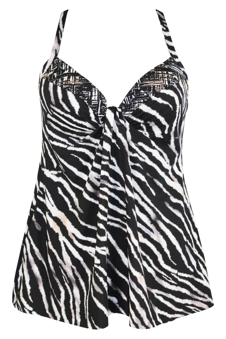 Tiger Sombre Marina Tankini Top, Alternate, color, BLACK/ WHITE