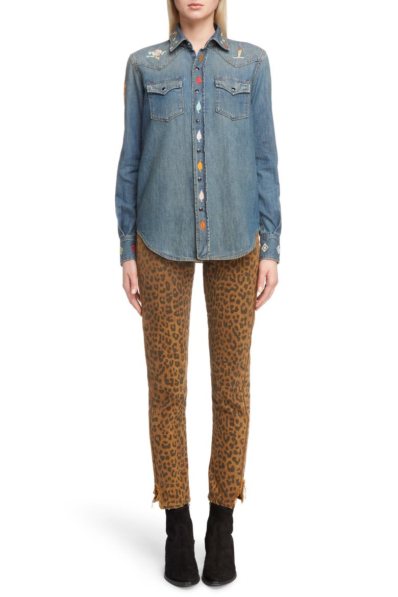 Embroidered Western Denim Shirt, Alternate, color, RUSTY BLUE