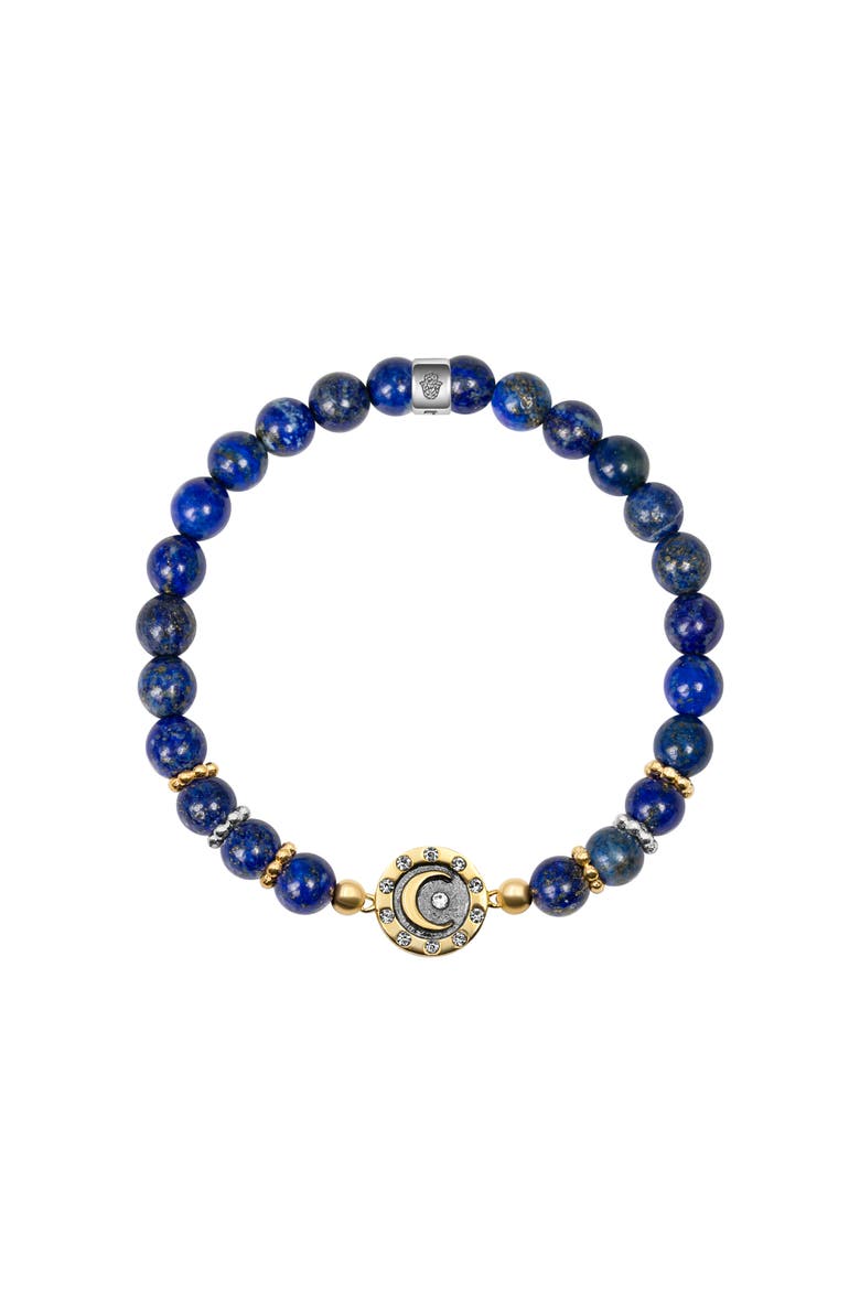 Lapis Lazuli Moon Charm Women's Beaded Bracelet - Illuminating Energy, Main, color, Blue/gold/silver