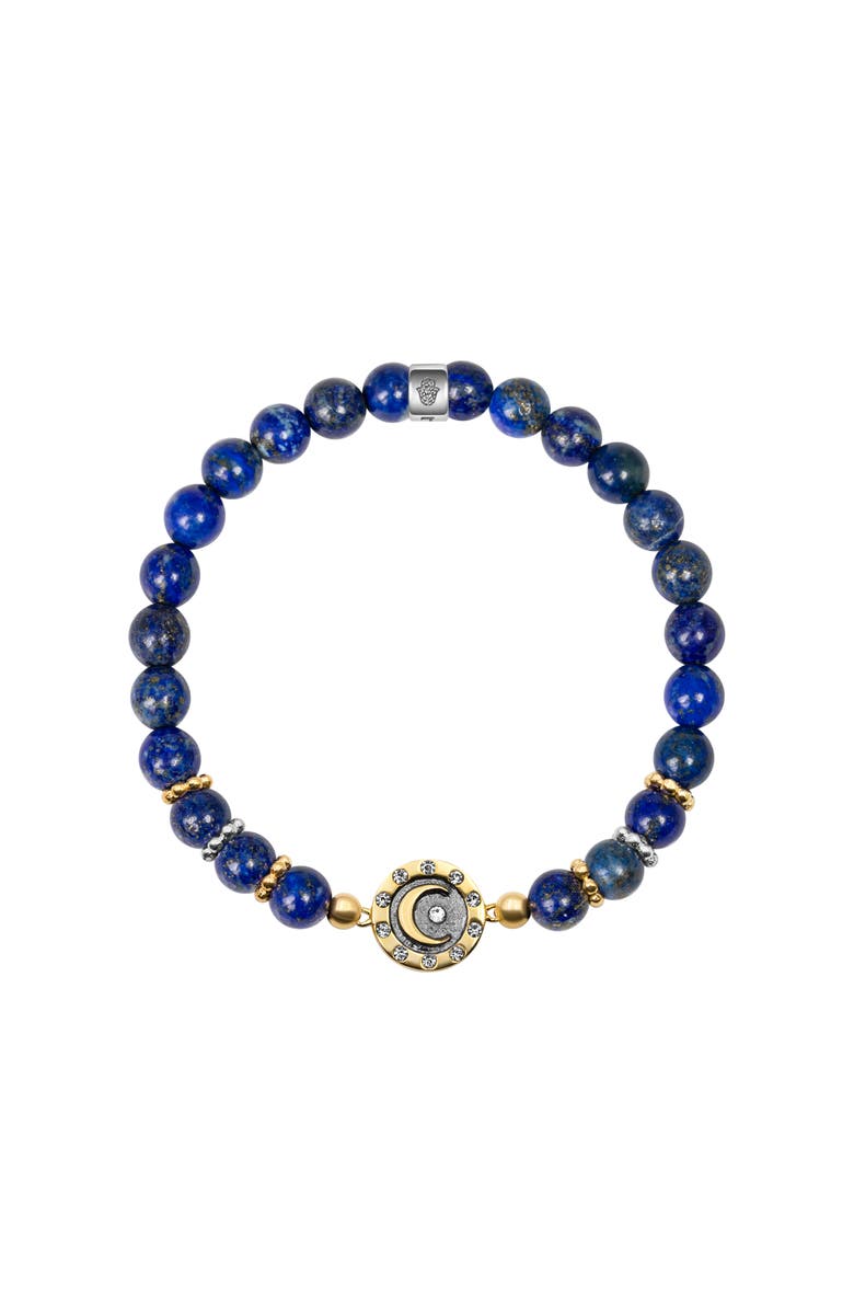 Karma and Luck Lapis Lazuli Moon Charm Beaded Bracelet Illuminating Energy, Main, color, Blue/Gold/Silver