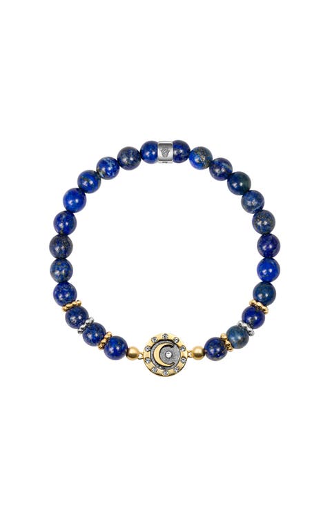 Lapis Lazuli Moon Charm Beaded Bracelet Illuminating Energy