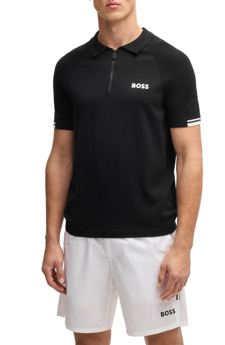 BOSS Perform-Max Quarter-Zip Polo Sweater, Main, color, Black