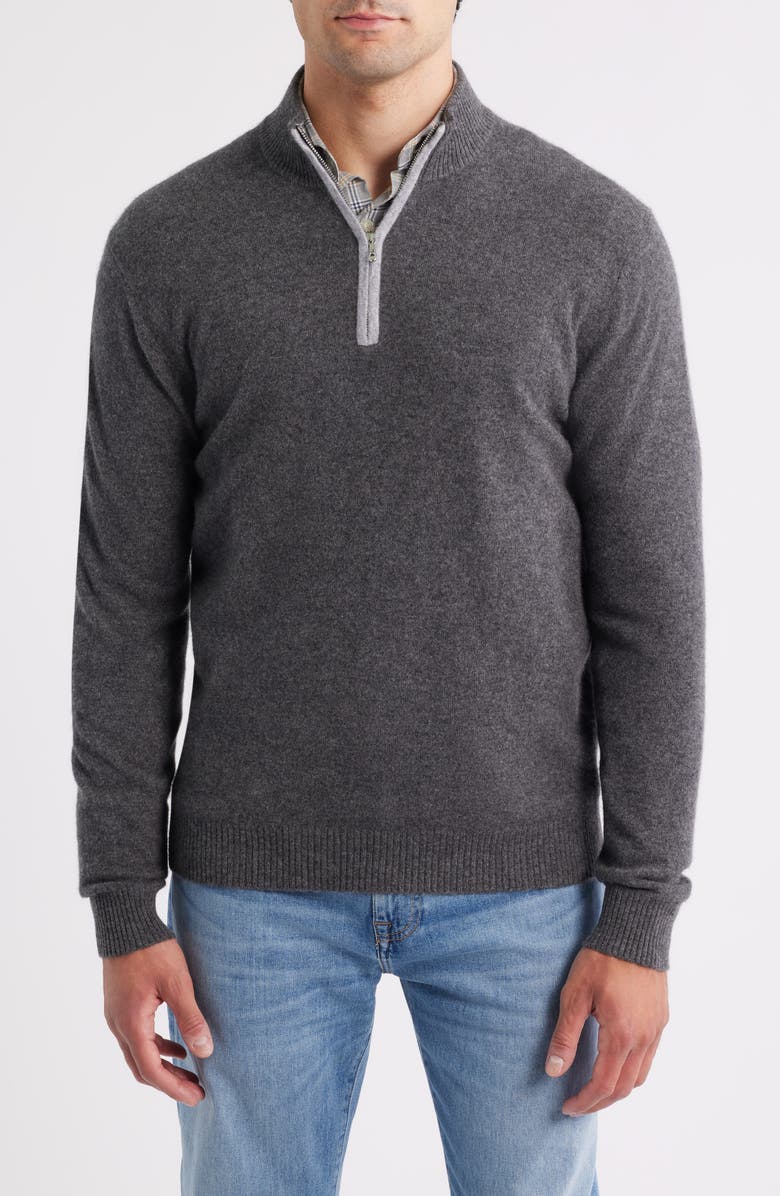 johnnie-O Niccolo Cashmere Quarter Zip Sweater, Main, color, Charcoal
