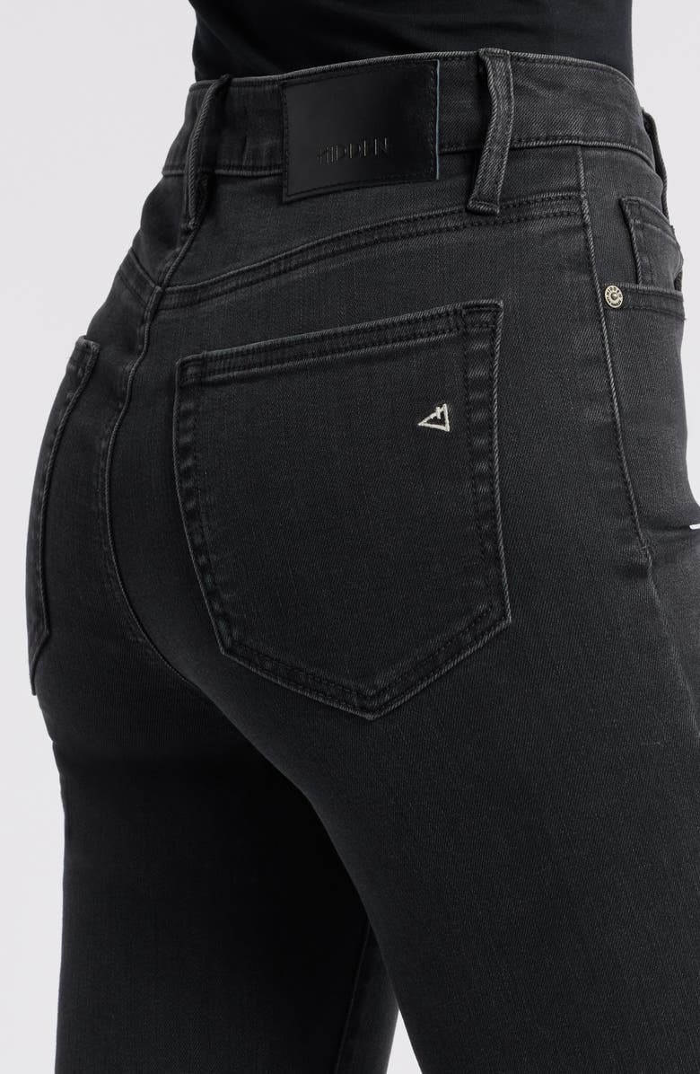 HIDDEN JEANS High Waist Frayed Hem Flare Jeans, Alternate, color, Black