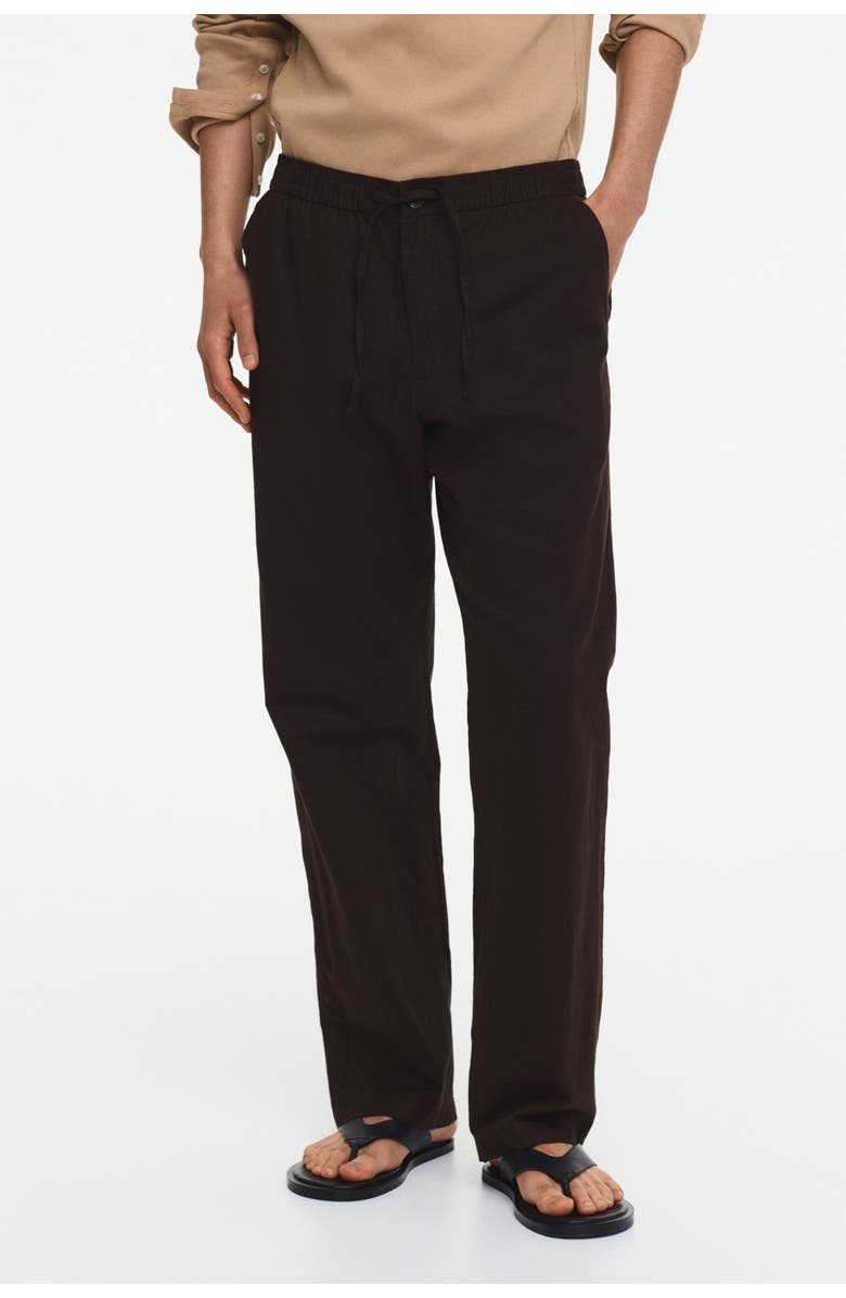 H&M Regular-fit linen-blend pants, Alternate, color, Dark Brown