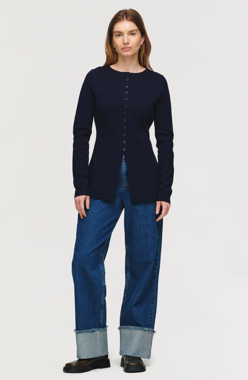 Aligne Daphne Split Hem Organic Cotton & Wool Blend Cardigan In Blue