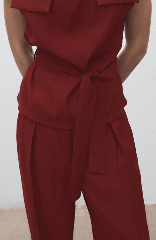 Mango Tie Waist Drape Top In Brown