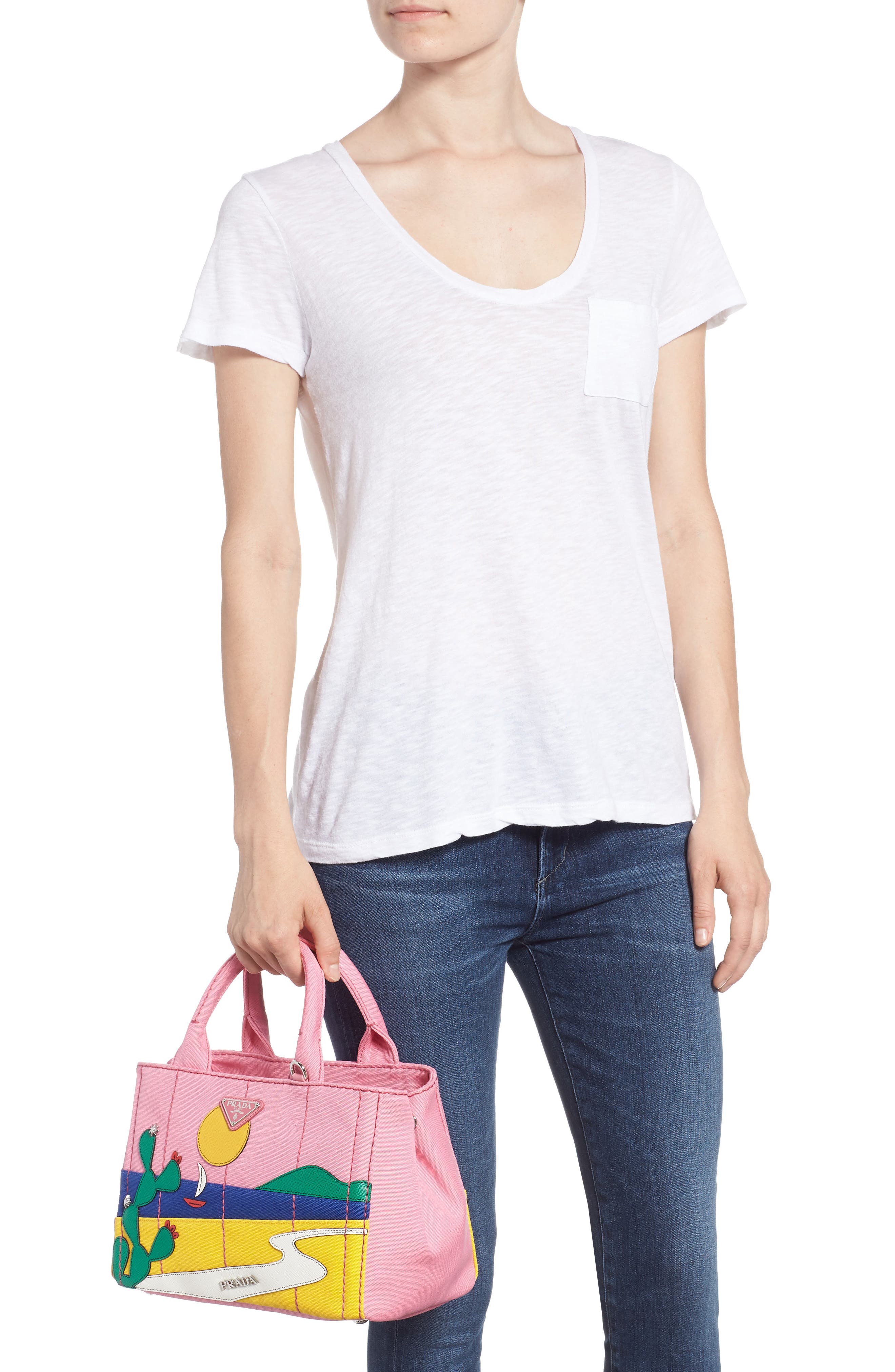 Desert Motif Patch Leather & Canvas Tote, Alternate, color, PINK