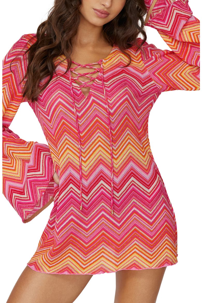 Noah Metallic Long Sleeve Cover-Up Tunic, Main, color, CAYENNE