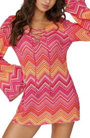 PQ SWIM Noah Metallic Long Sleeve Cover-Up Tunic