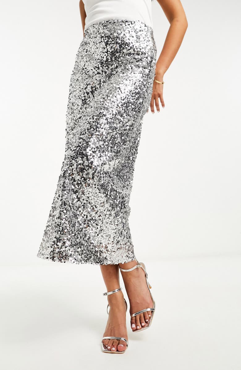 ASOS DESIGN Sequin Midi A-Line Skirt, Alternate, color,