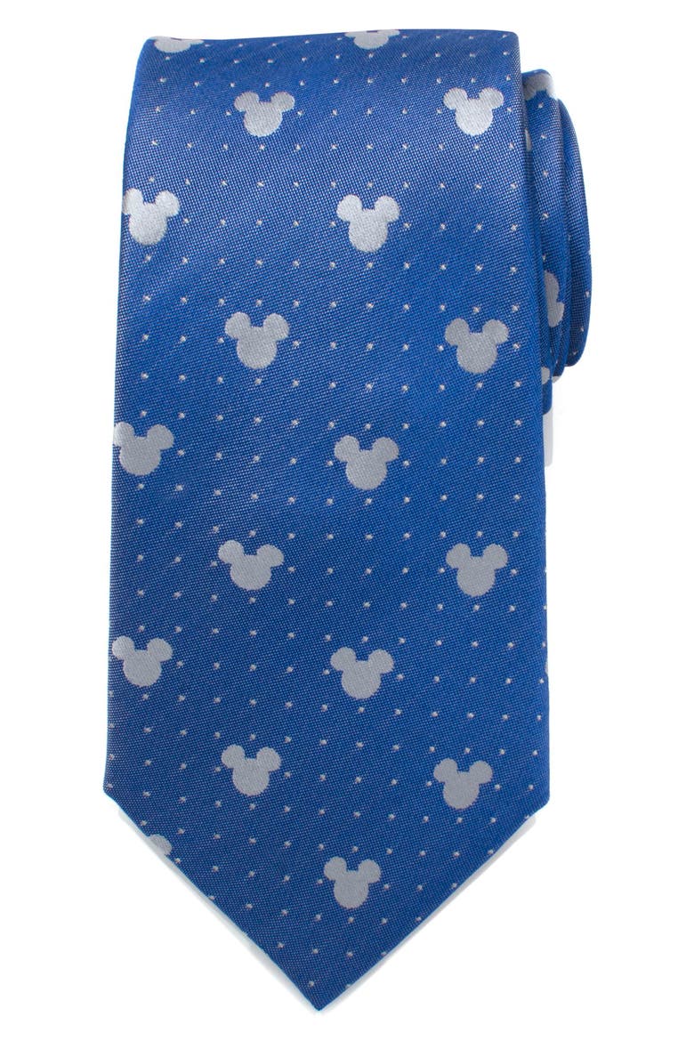 Mickey Mouse Pin Dot Silk Tie, Main, color, BLUE/ GREY