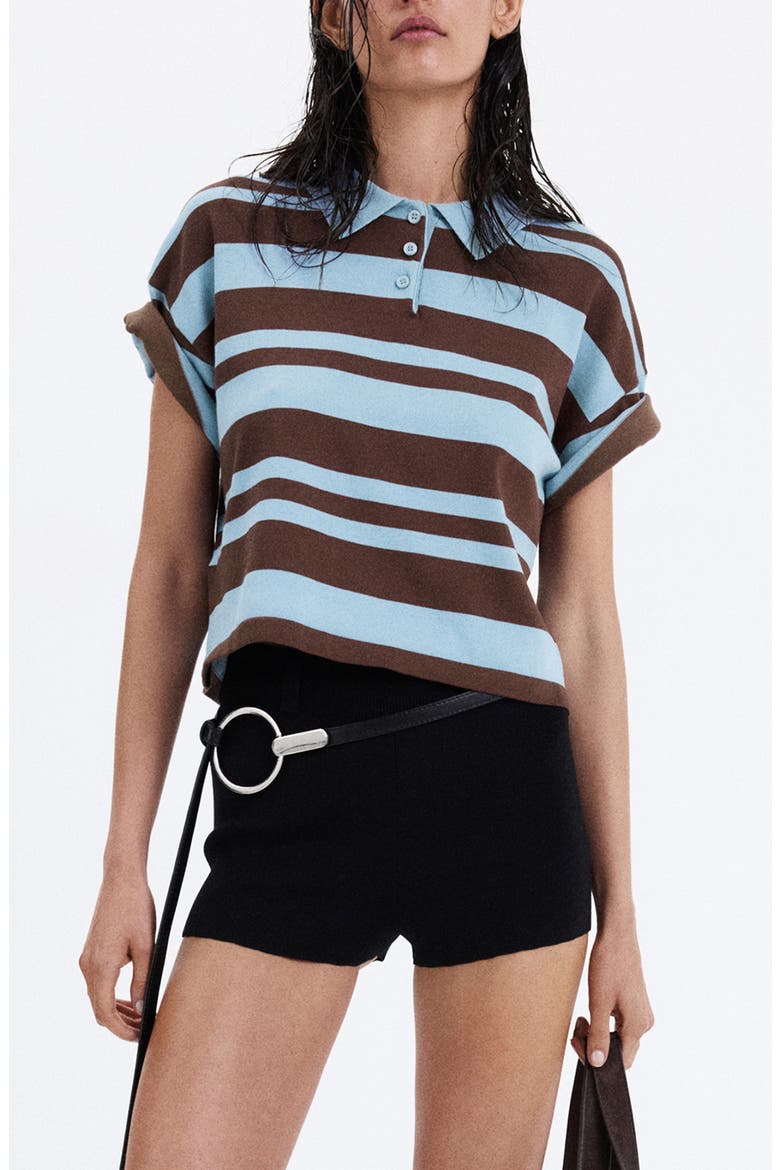 Striped Cotton Blend Polo, Main, color, SKY BLUE
