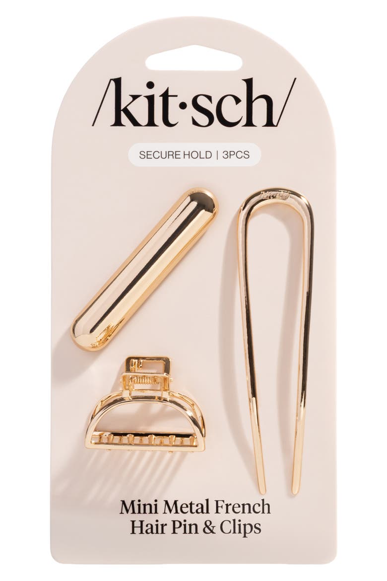 3-Piece French Hair Pin & Clips Set, Alternate, color, GOLD