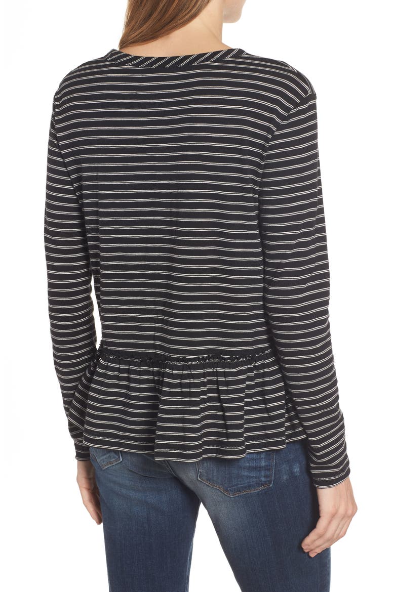 Peplum Tee, Alternate, color, BLACK- BEIGE STRIPE
