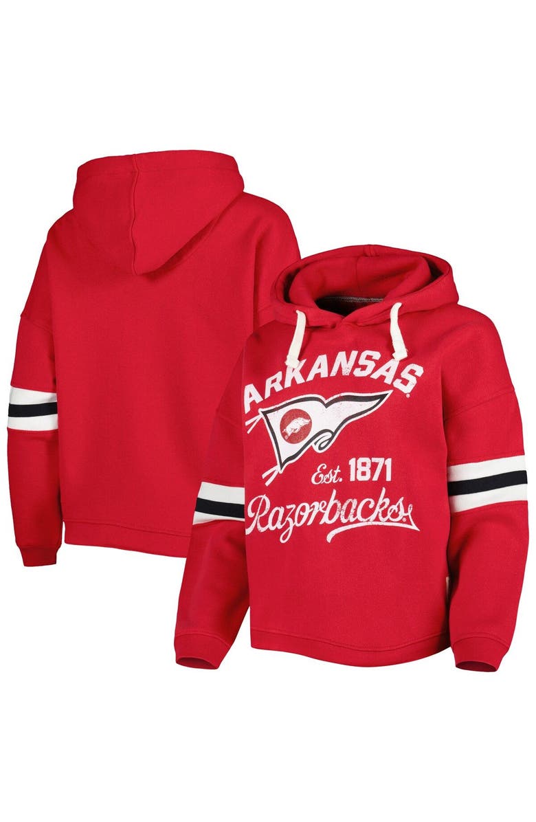 PRESSBOX Women's Pressbox Cardinal Arkansas Razorbacks Super Pennant Pullover Hoodie, Main, color, 