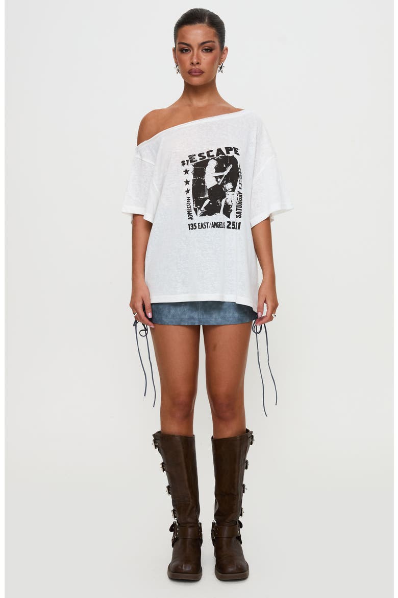 Kippa Off the Shoulder Oversize Graphic T-Shirt, Alternate, color, WHITE