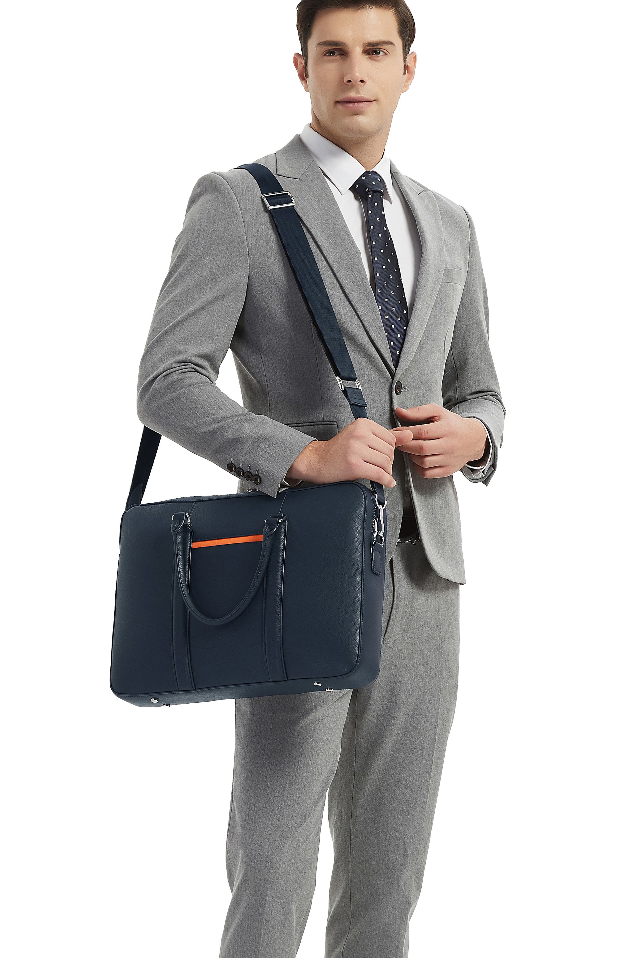 Manhattan Deluxe Leather Briefcase, Alternate, color, NAVY