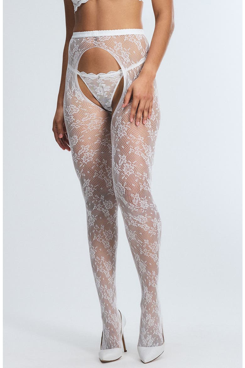 丝状亚种Bacillus Sirenタトゥー風ホワイトタイツスリムフィットy2k SAVAGE X FENTY At First Sight Crotchless Lace Tights (Women