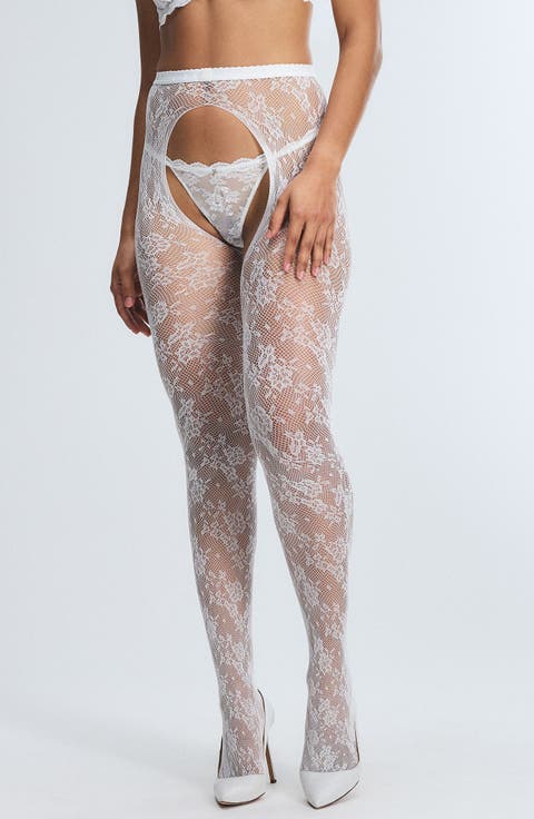 At First Sight Crotchless Lace Tights (Regular & Plus)