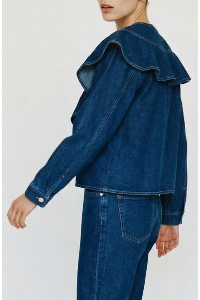 Fia Ruffle Placket Denim Button-Up Shirt, Alternate, color, MEDIUM BLUE DENIM