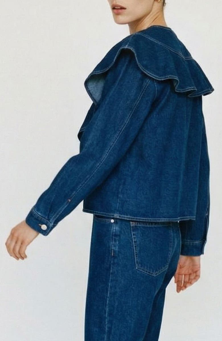 VERO MODA Fia Ruffle Placket Denim Button-Up Shirt, Alternate, color, Medium Blue Denim