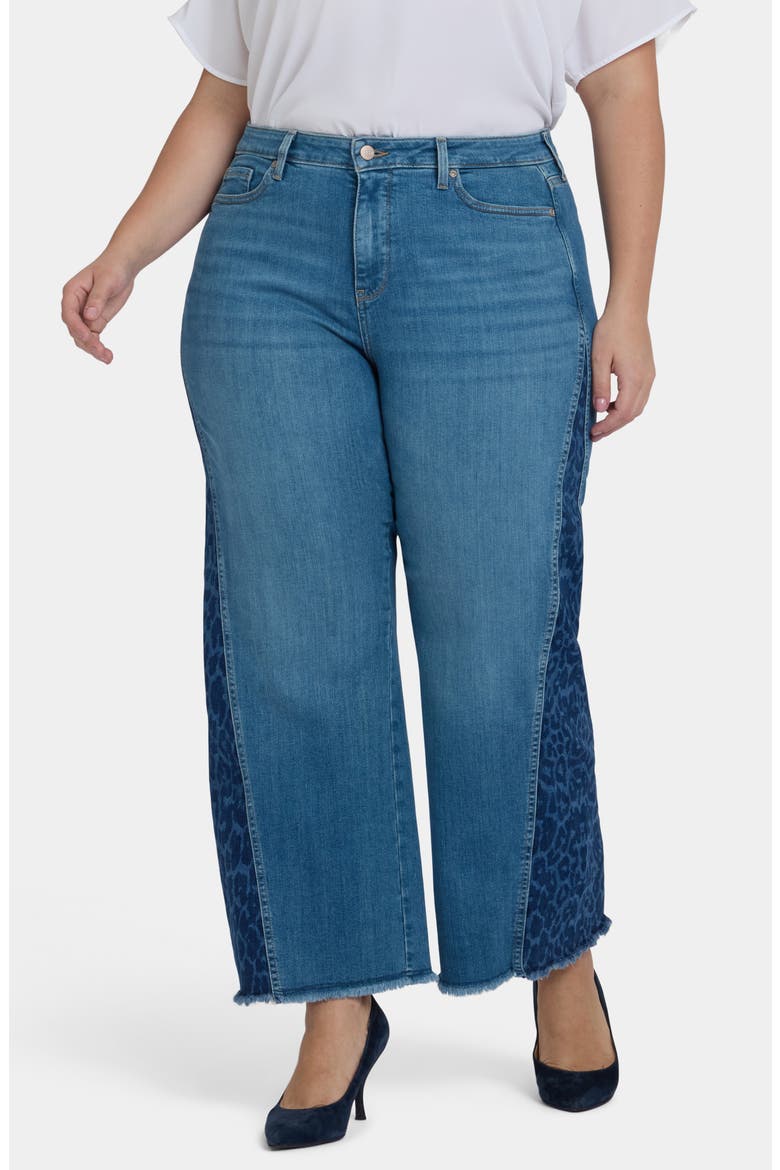 Teresa Frayed Two-Tone Wide Leg Jeans, Main, color, LEOPARD CREST