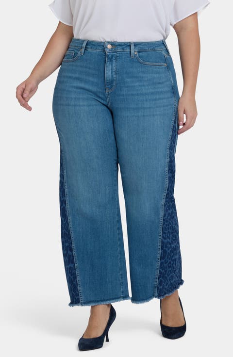 Teresa Frayed Two-Tone Wide Leg Jeans (Plus)