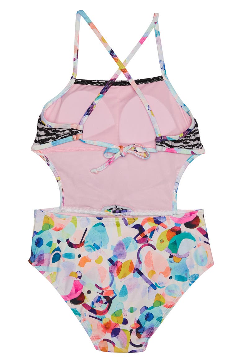 Kids' Mix Print Cutout One-Piece Swimsuit, Alternate, color, MULTI