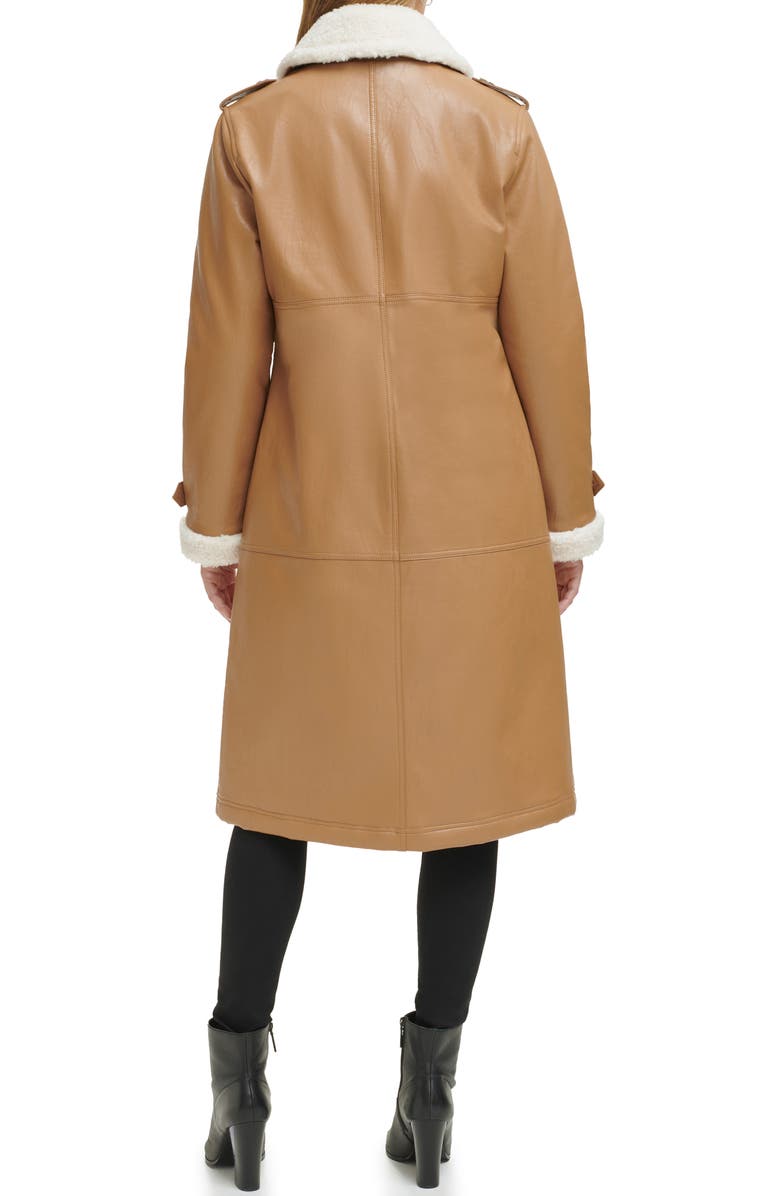 Kenneth Cole New York Faux Shearling & Faux Leather Trench Coat, Alternate, color, Tan