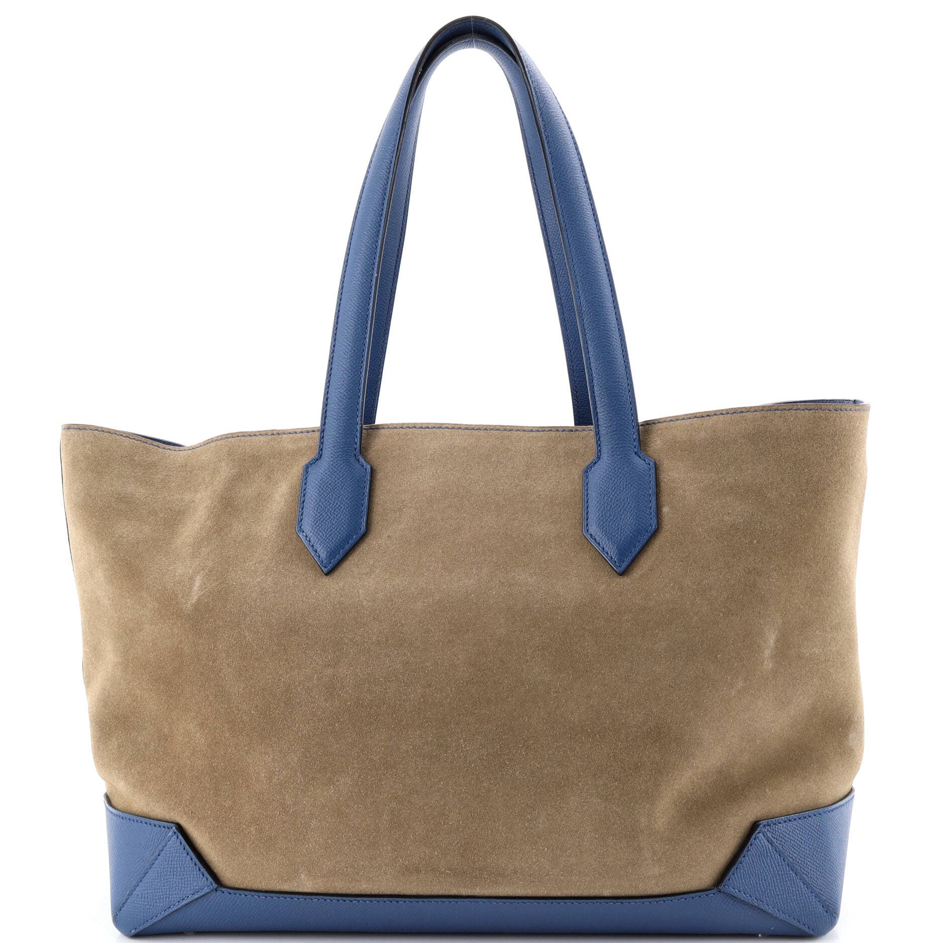 Pre-Owned Hermes Maxibox Cabas Doblis Suede with Epsom 36, Alternate, color, Bleu Brighton