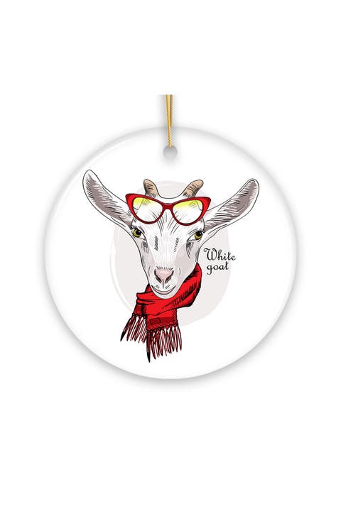 Winter Goat Red Scarf And Glasses Ornament