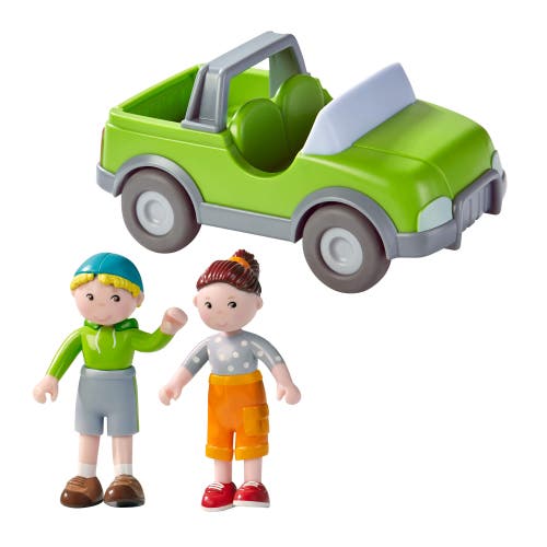 HABA Little Friends Out and About Playset with 2 Toy Figures and Green Momentum Motor Vehicle in Multi 