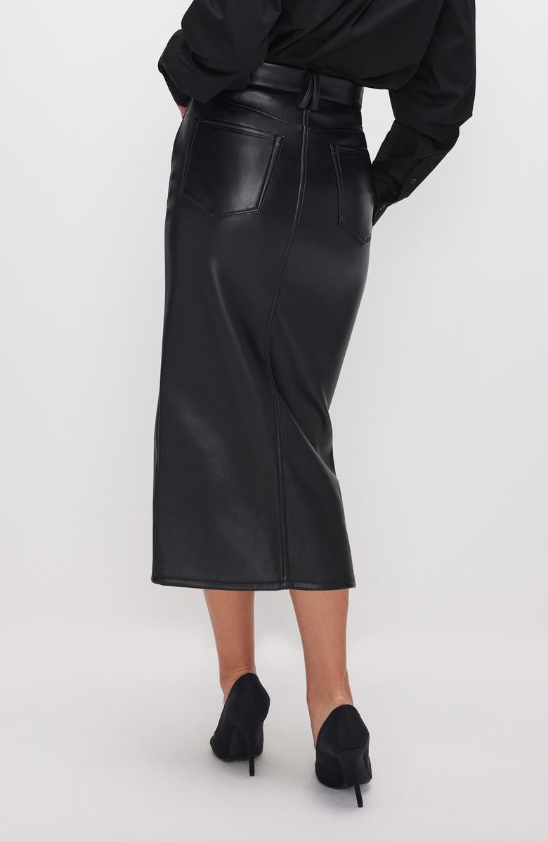 Good American Faux Leather Slit Front Midi Skirt, Alternate, color, Black001