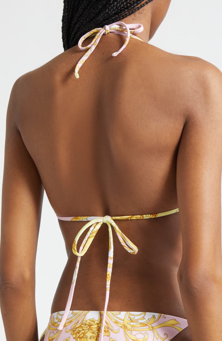 Versace Barocco Print Triangle Bikini Top, Alternate, color, Pale Yellow Rose Quartz