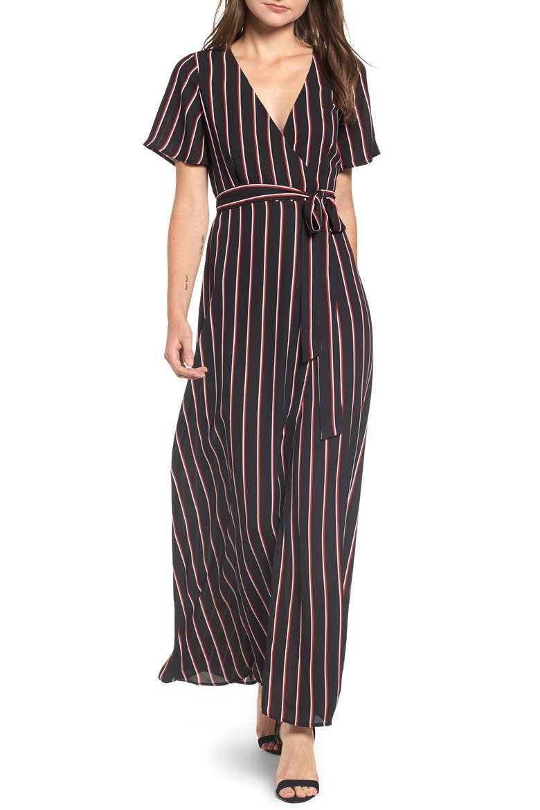 Wrap Maxi Dress, Main, color, BLACK DOUBLE STRIPE