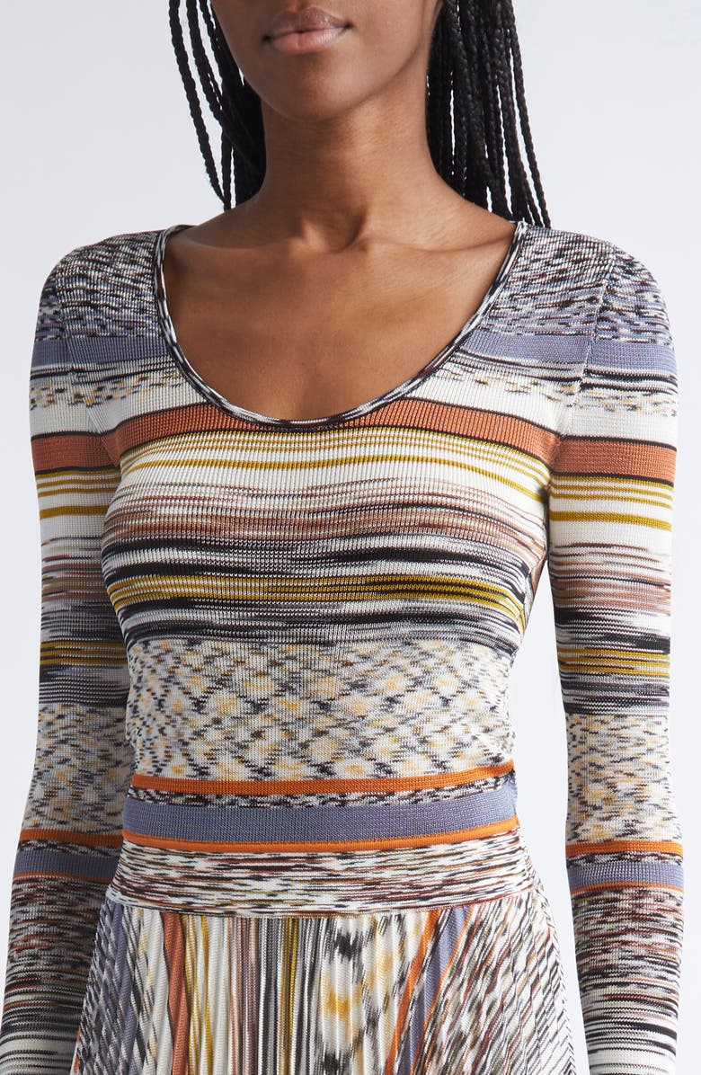 Missoni Pleated Long Sleeve Knit Dress, Alternate, color, Ivory Multicolor Tones