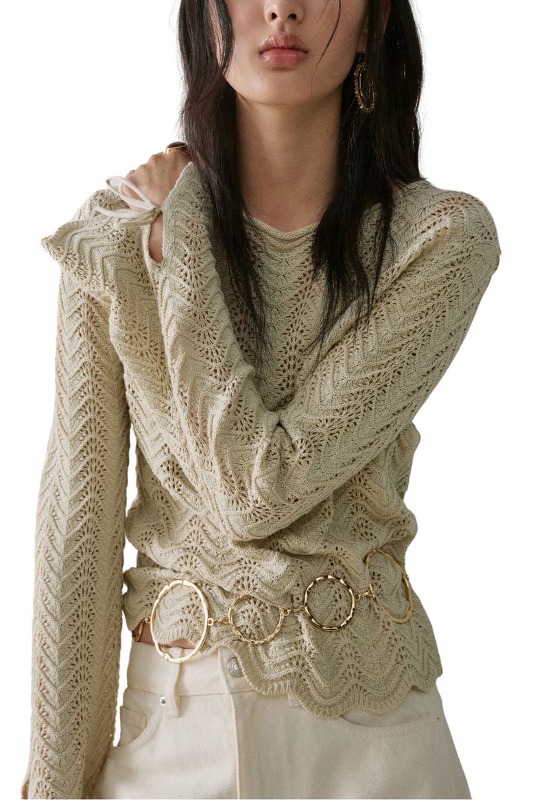 Mixed Open Stitch Long Sleeve Cotton Sweater, Main, color, SAND